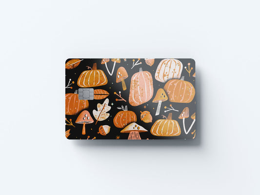 Watercolor pumpkins and mushrooms design | credit card sticker | small chip | credit card skin for nursery and home wall decor.