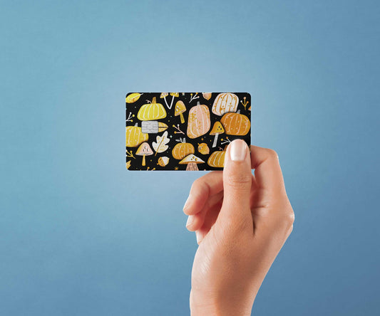 Watercolor pumpkins and mushrooms design | credit card sticker | small chip | credit card skin for nursery and home wall decor.