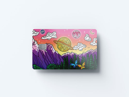 Watercolor purple mountains design | credit card sticker | small chip | credit card skin for nursery and home wall decor.