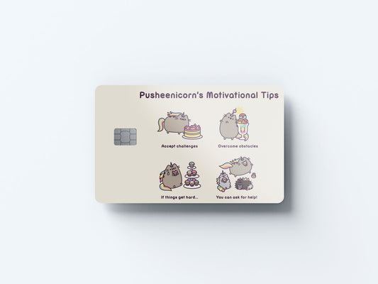 Watercolor pusheenicorn's motivational tips design | credit card sticker | small chip | credit card skin for nursery and home wall decor.