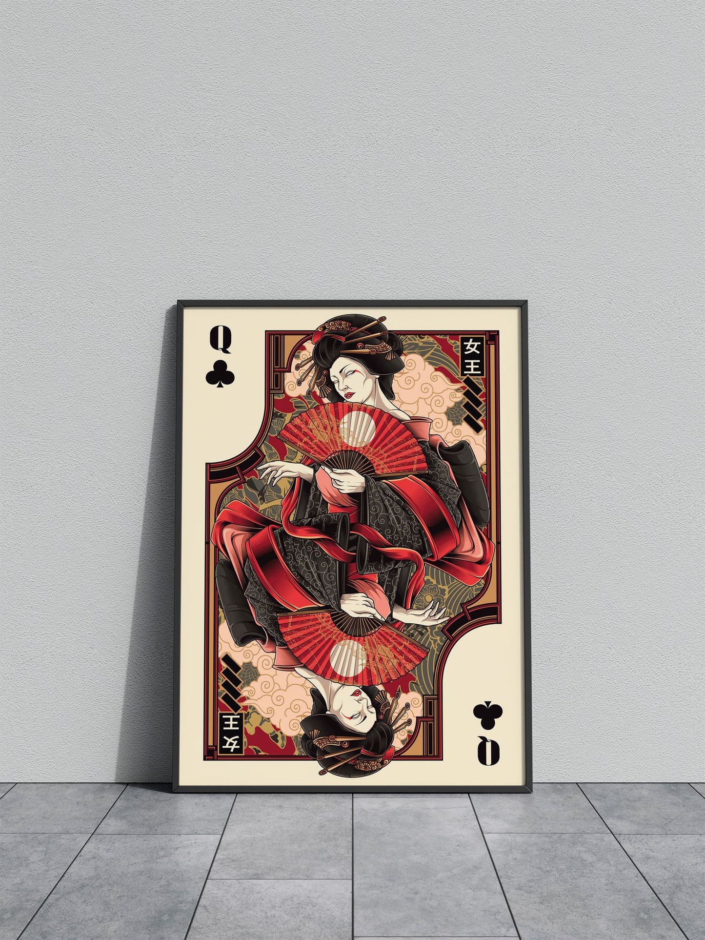 queen of clubs card Asian Style Poster | Wall A rt for Home & Office | High-Quality Print