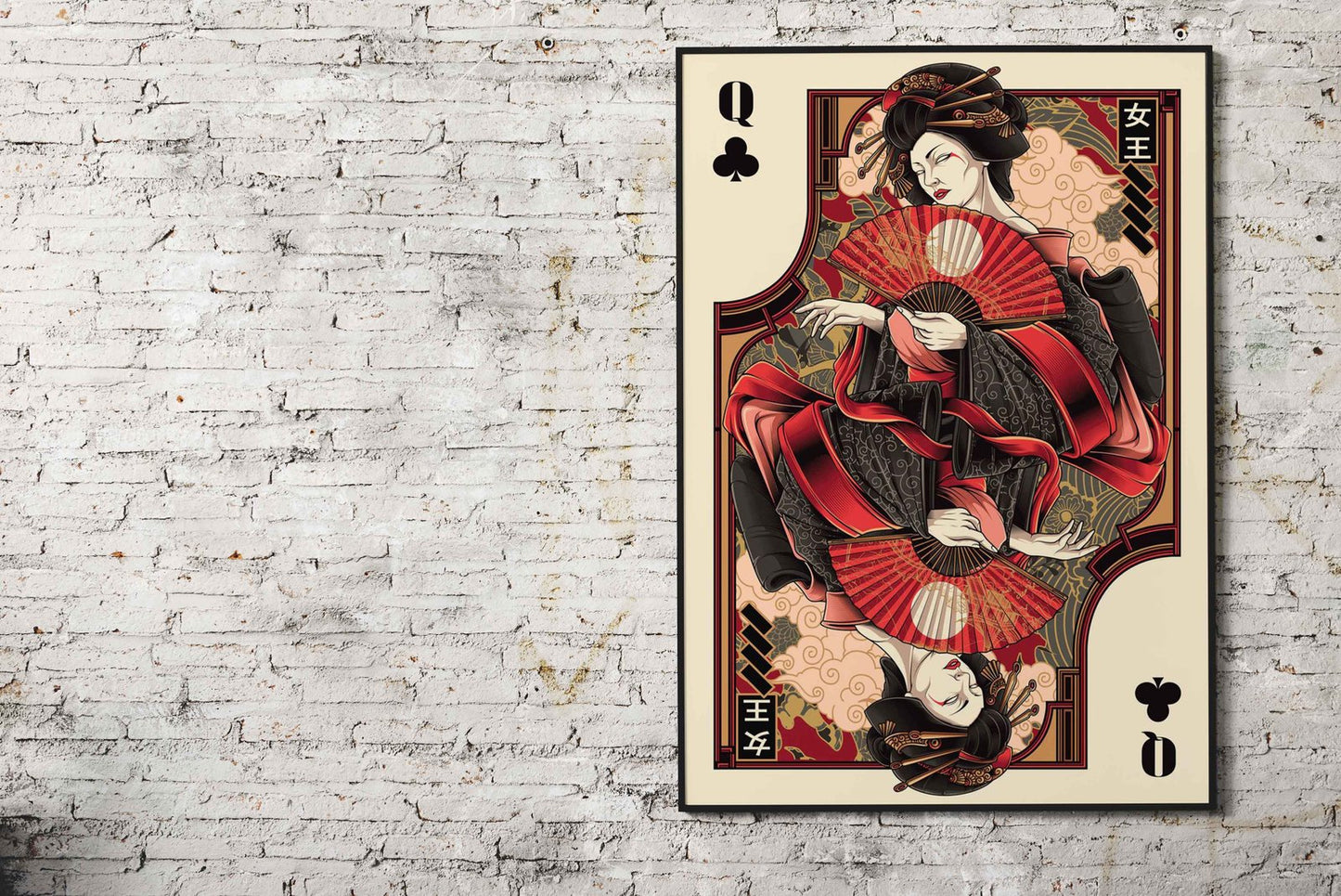 queen of clubs card Asian Style Poster | Wall A rt for Home & Office | High-Quality Print