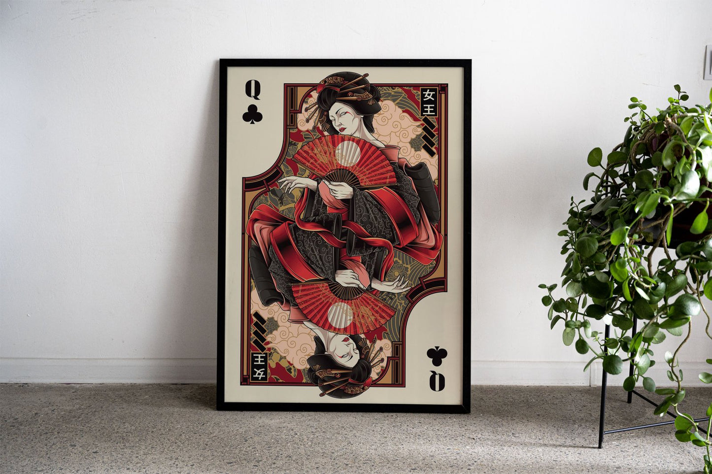 queen of clubs card Asian Style Poster | Wall A rt for Home & Office | High-Quality Print