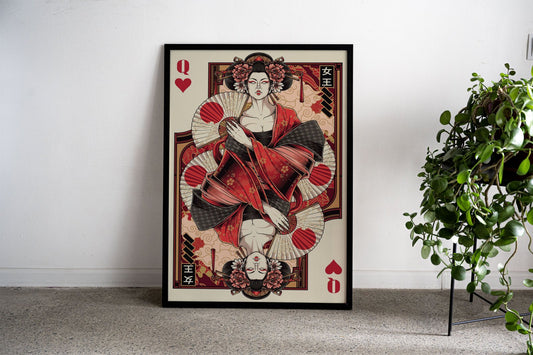 queen of heart card Asian Style Poster | Wall A rt for Home & Office | High-Quality Print