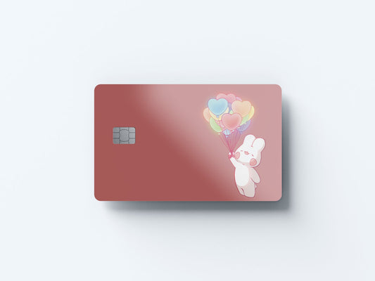 Watercolor rainbow balloon bunny design | credit card sticker | small chip | credit card skin for nursery and home wall decor.