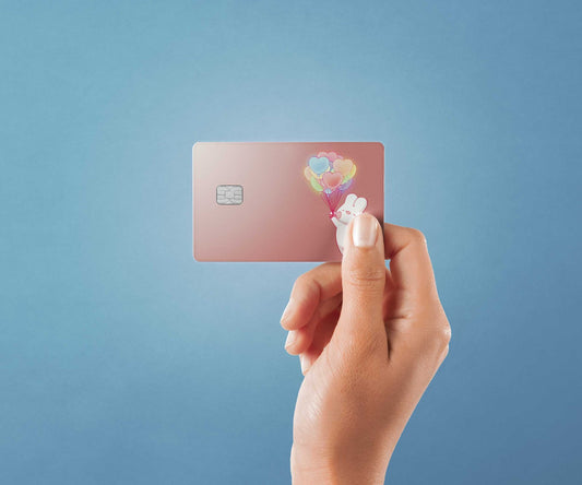 Watercolor rainbow balloon bunny design | credit card sticker | small chip | credit card skin for nursery and home wall decor.