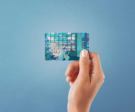 Watercolor rainy morning design | credit card sticker | small chip | credit card skin for nursery and home wall decor.