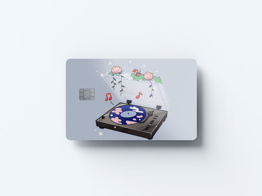 Watercolor record player design | credit card sticker | small chip | credit card skin for nursery and home wall decor.