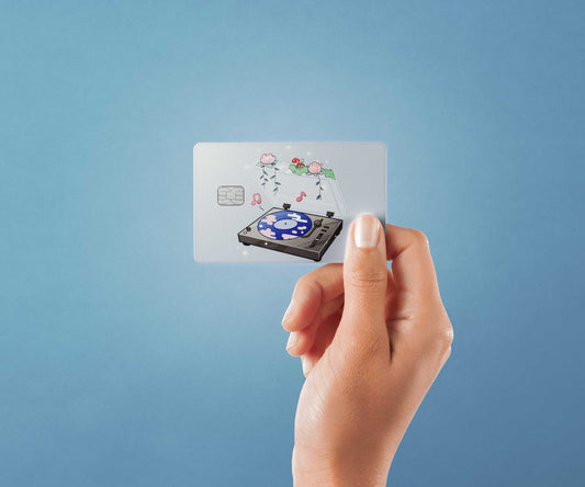 Watercolor record player design | credit card sticker | small chip | credit card skin for nursery and home wall decor.