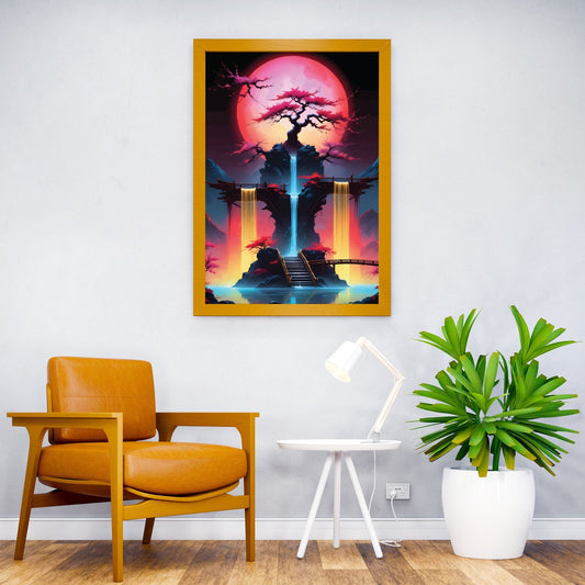 red moon Sakura Tree Asian Style Poster | Wall Art for Home & Office | High-Quality Print - High-Quality Visual Display