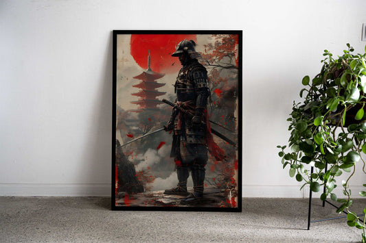 red moon Samurai Warrior Asian Style Poster | Wall Art for Home & Office | High-Quality Print - High-Quality Visual Display