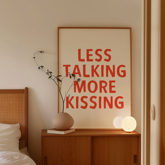 Less Talking More Kissing | Red and Cream | Art Print - High-Quality Premium Wall Art Decor Sticker