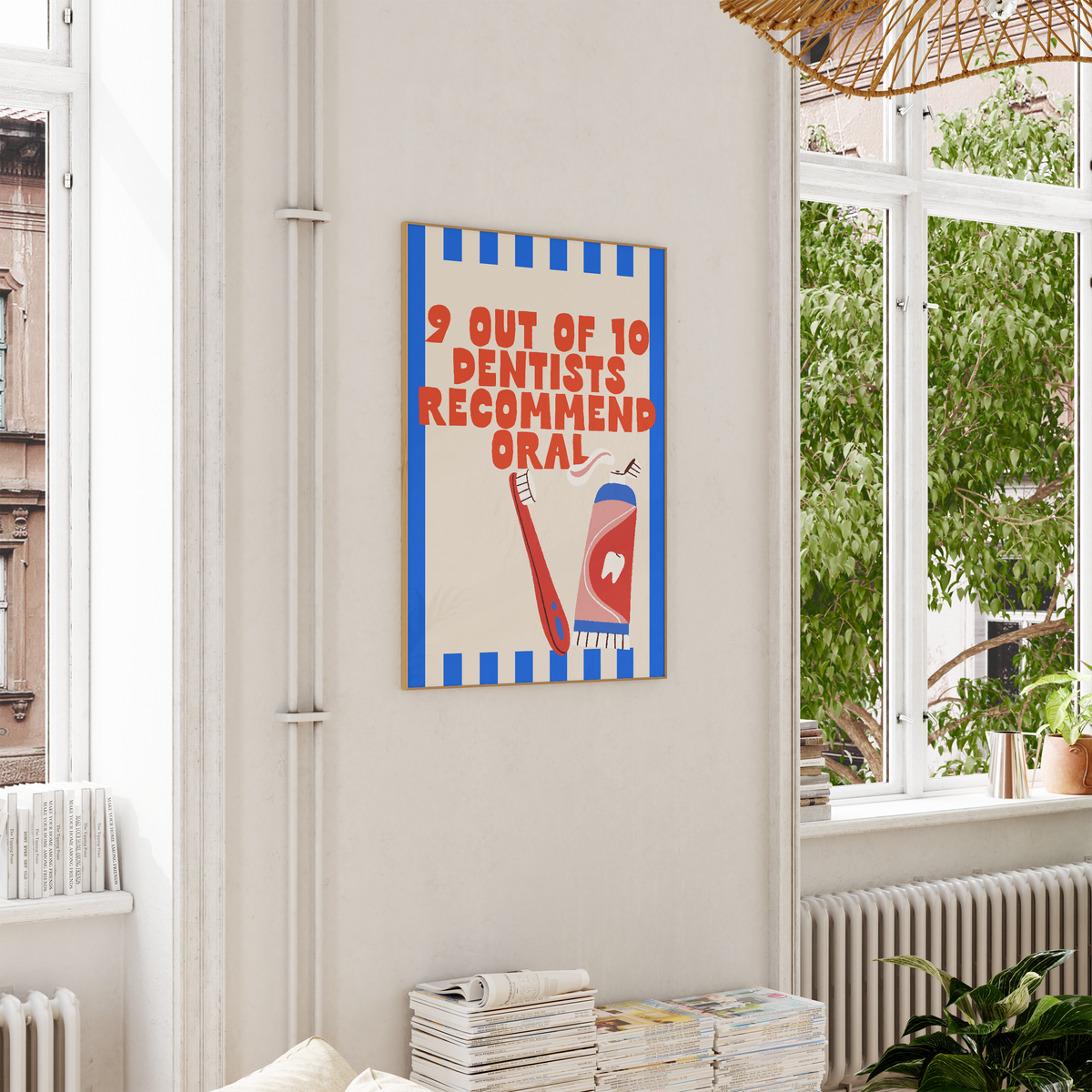 9 Out Of 10 Dentists Recommend Oral | Blue and Red | Wall Print - High-Quality Premium Wall Art Decor Sticker