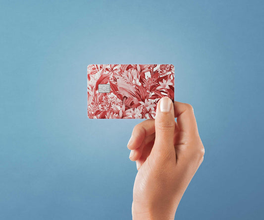 Watercolor red parrot floral design | credit card sticker | small chip | credit card skin for nursery and home wall decor.