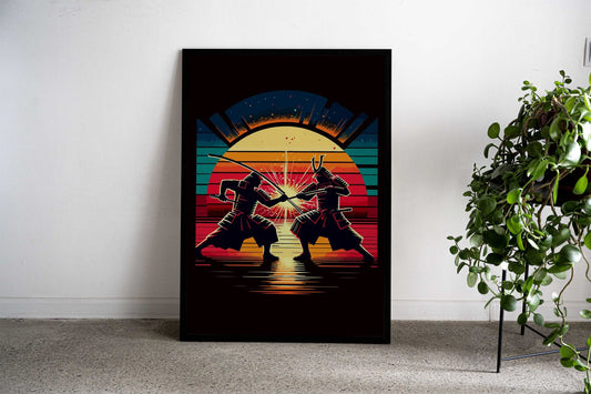 samurai combat sunset Asian Style Poster | Wall Art for Home & Office | High-Quality Print - High-Quality Visual Display