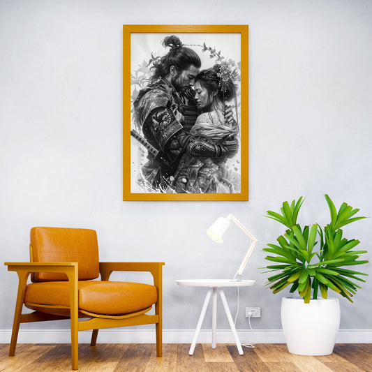 samurai couple hugging Asian Style Poster | Wall Art for Home & Office | High-Quality Print - High-Quality Visual Display
