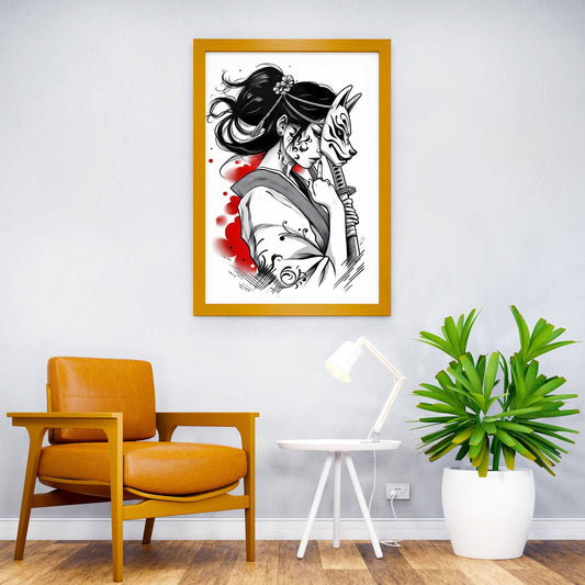 samurai girl kitsune mask Asian Style Poster | Wall Art for Home & Office | High-Quality Print - High-Quality Visual Display