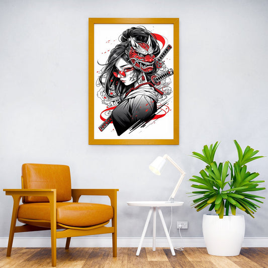 samurai girl wearing mask Asian Style Poster | Wall Art for Home & Office | High-Quality Print - High-Quality Visual Display