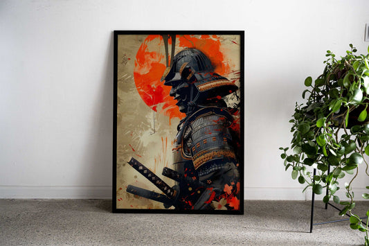 samurai moon red japanese Asian Style Poster | Wall Art for Home & Office | High-Quality Print - High-Quality Visual Display