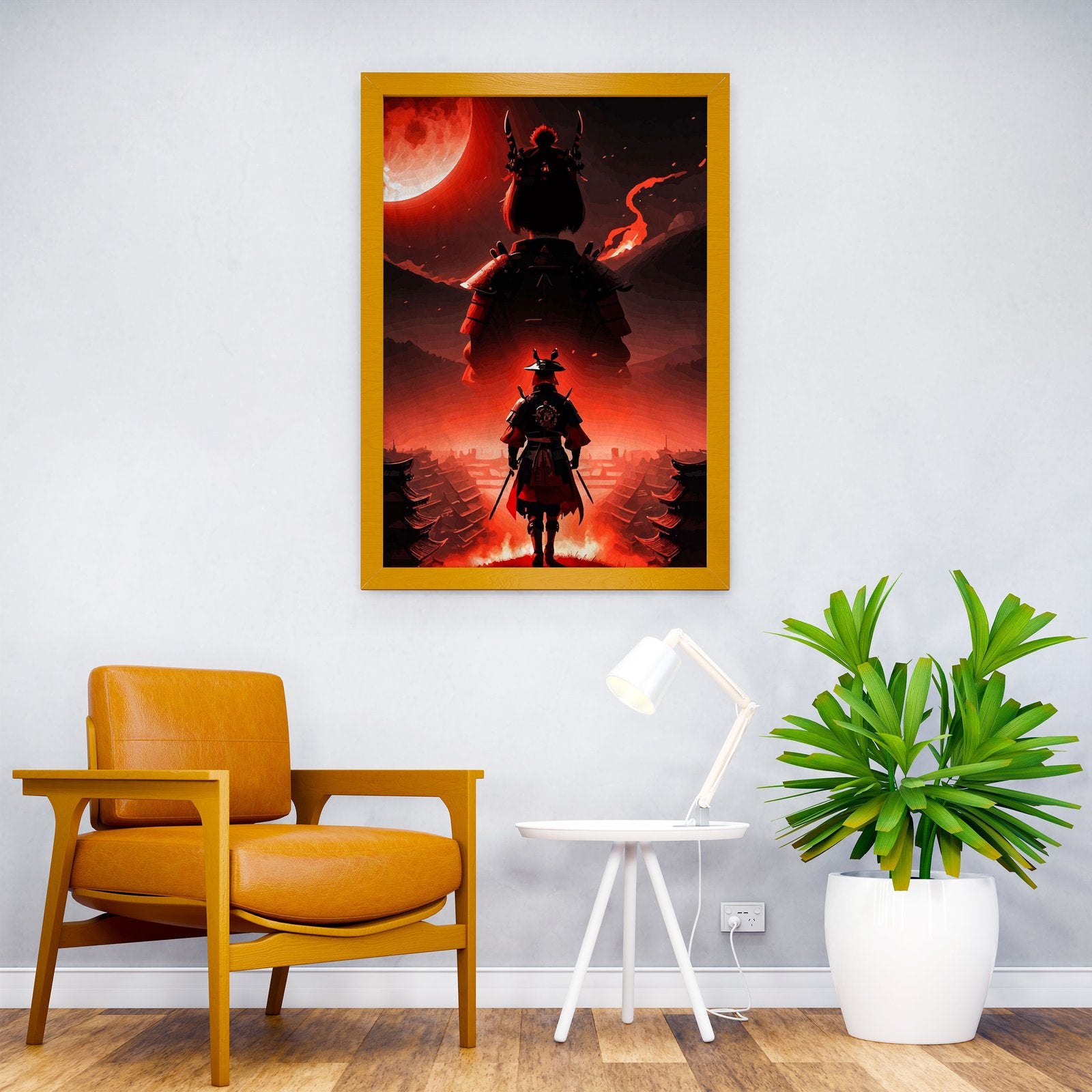 samurai moon red Asian Style Poster | Wall Art for Home & Office | High-Quality Print - High-Quality Visual Display