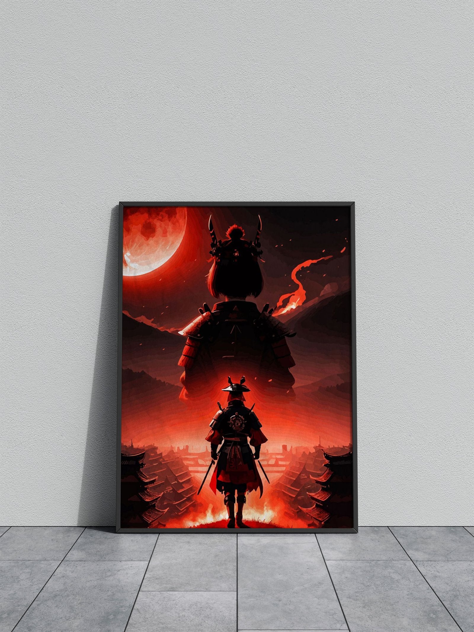 samurai moon red Asian Style Poster | Wall Art for Home & Office | High-Quality Print - High-Quality Visual Display