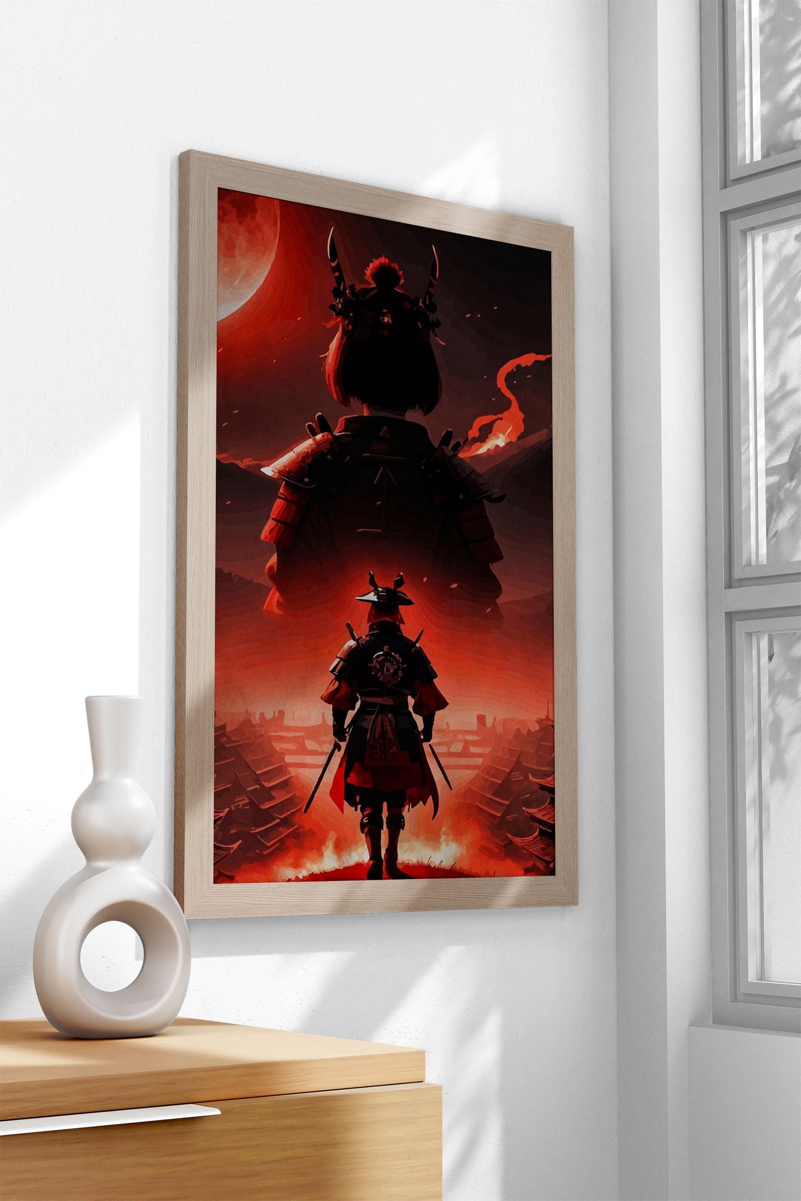 samurai moon red Asian Style Poster | Wall Art for Home & Office | High-Quality Print - High-Quality Visual Display