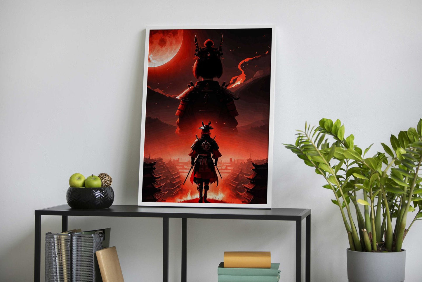 samurai moon red Asian Style Poster | Wall Art for Home & Office | High-Quality Print - High-Quality Visual Display