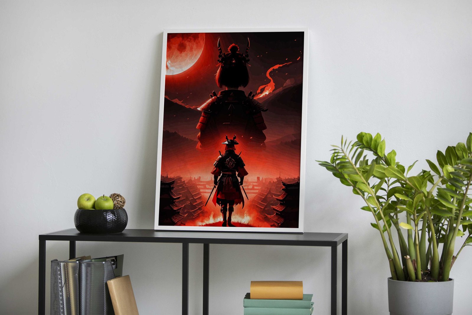 samurai moon red Asian Style Poster | Wall Art for Home & Office | High-Quality Print - High-Quality Visual Display