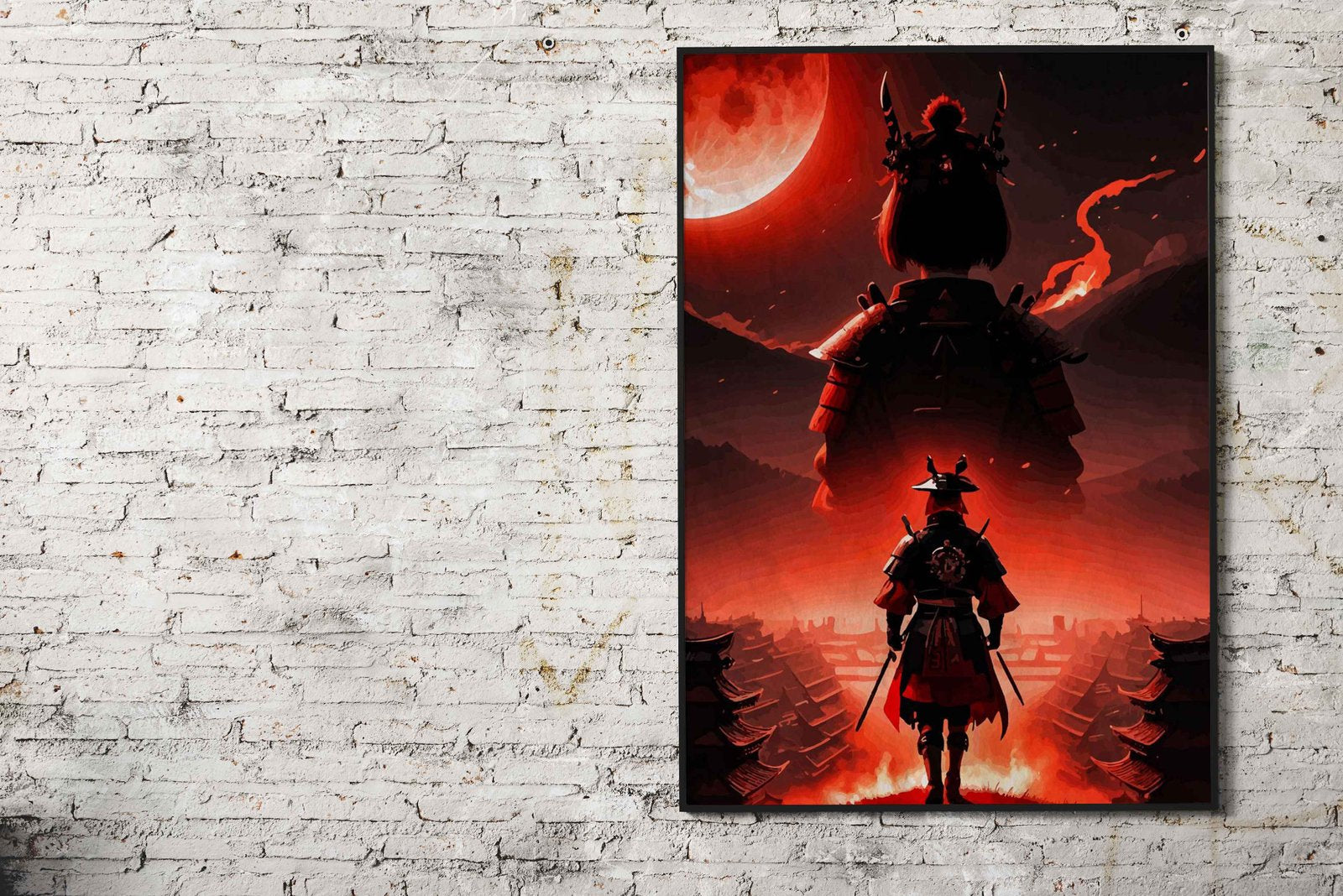 samurai moon red Asian Style Poster | Wall Art for Home & Office | High-Quality Print - High-Quality Visual Display