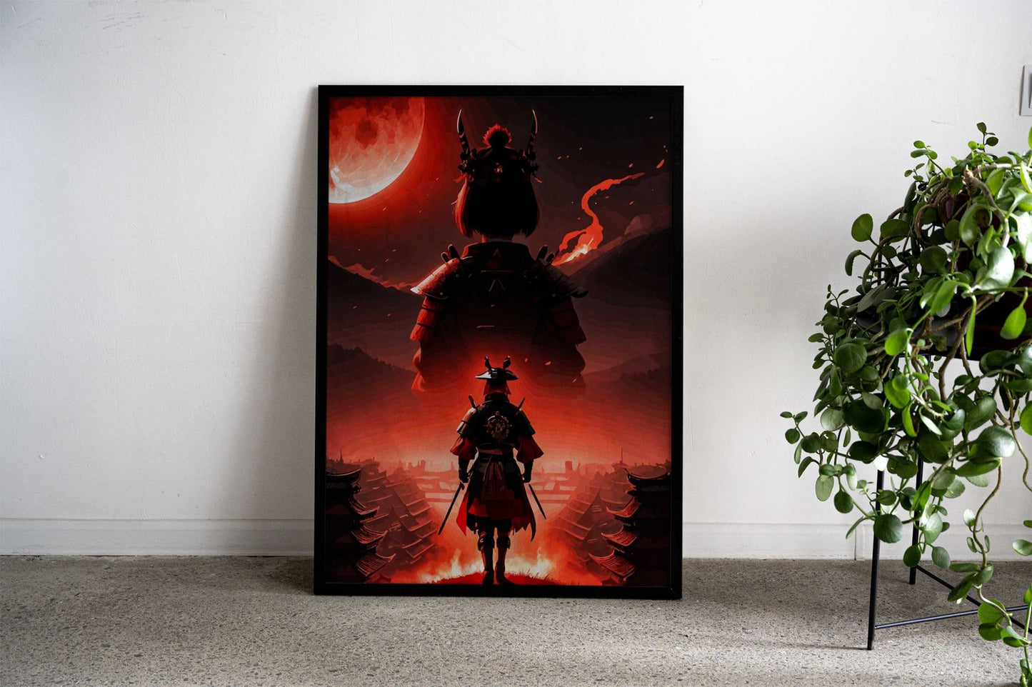 samurai moon red Asian Style Poster | Wall Art for Home & Office | High-Quality Print - High-Quality Visual Display
