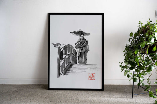samurai on the bridge Asian Style Poster | Wall Art for Home & Office | High-Quality Print - High-Quality Visual Display