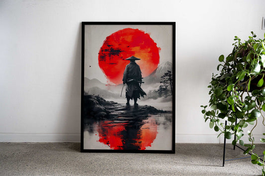 samurai red moon japan Asian Style Poster | Wall Art for Home & Office | High-Quality Print - High-Quality Visual Display