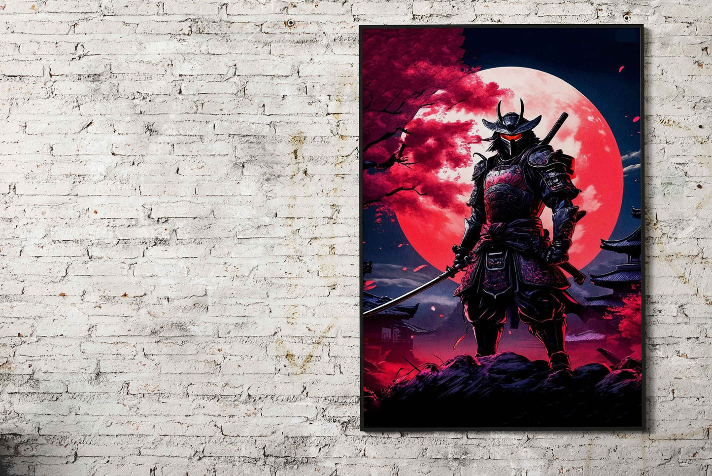 samurai red moon japanese Asian Style Poster | Wall Art for Home & Office | High-Quality Print - High-Quality Visual Display