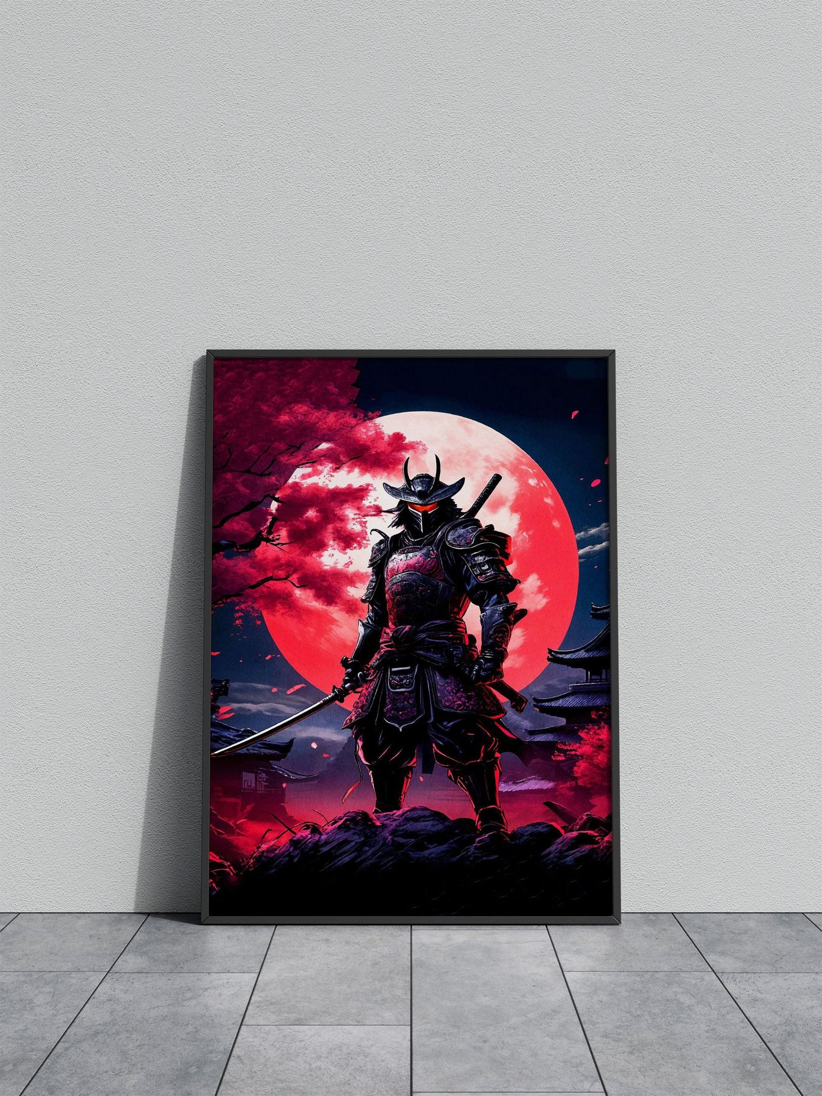 samurai red moon japanese Asian Style Poster | Wall Art for Home & Office | High-Quality Print - High-Quality Visual Display