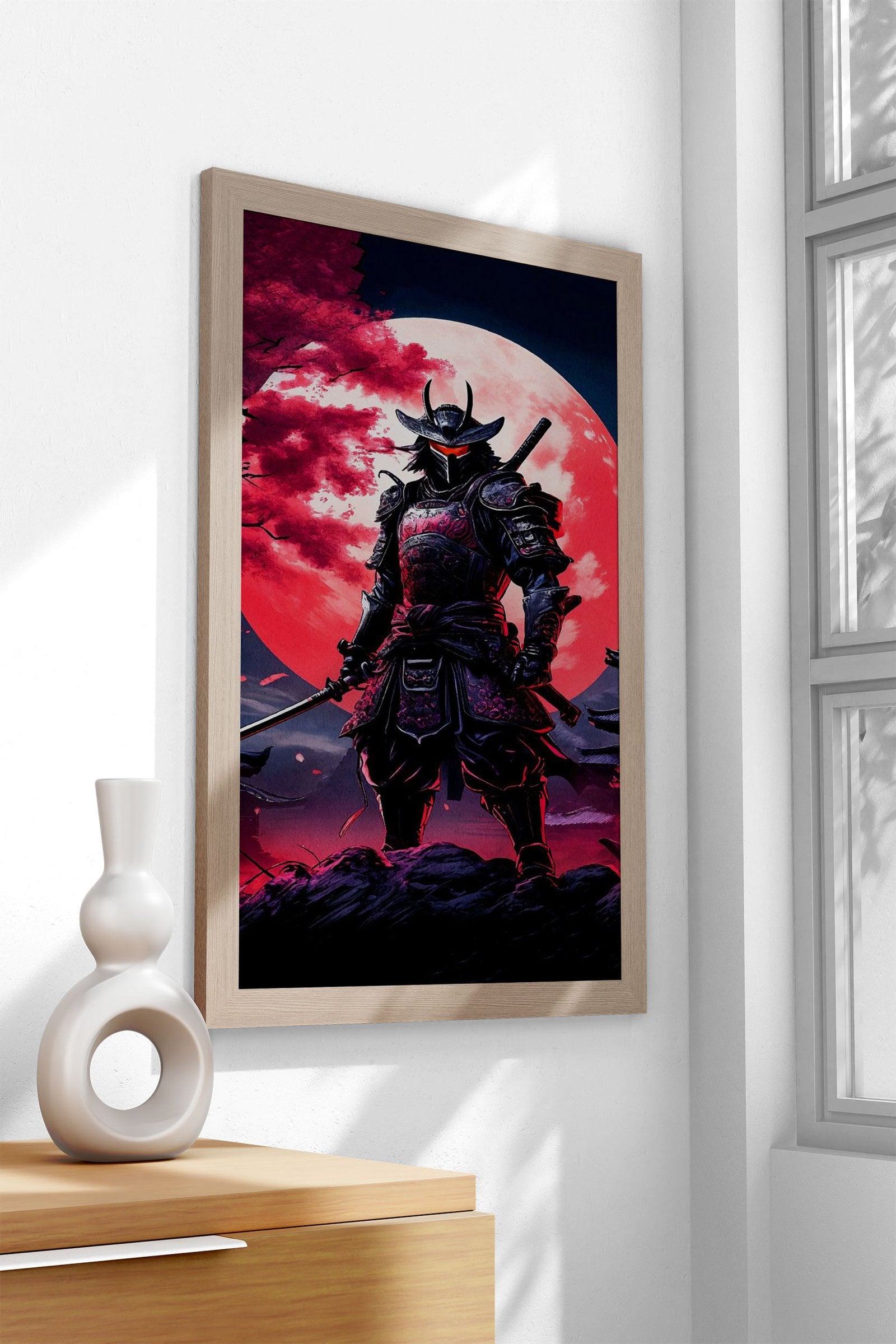 samurai red moon japanese Asian Style Poster | Wall Art for Home & Office | High-Quality Print - High-Quality Visual Display
