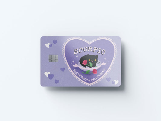 Watercolor scorpio cat love design | credit card sticker | small chip | credit card skin for nursery and home wall decor.
