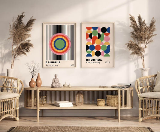 Pair of Bauhaus Art Prints | Colorful Museum Posters | Bauhaus Wall Decor | Exhibition Artwork Set