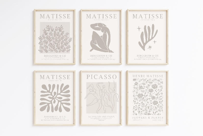 Set of Six Neutral Gallery Wall Prints Featuring Matisse and Picasso