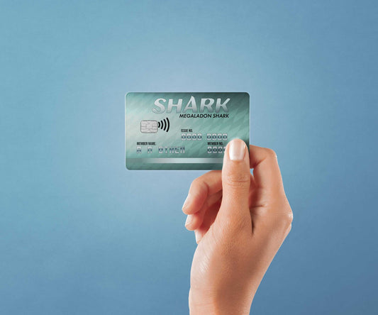 Watercolor shark card design | credit card sticker | small chip | credit card skin for nursery and home wall decor.