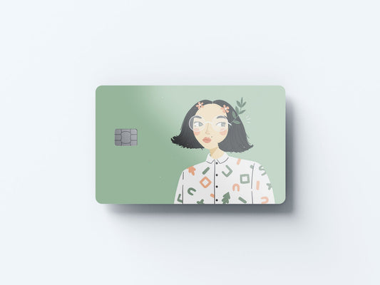 Watercolor shirt girl design | credit card sticker | small chip | credit card skin for nursery and home wall decor.