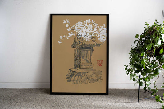 shrine on brown paper Asian Style Poster | Wall Art for Home & Office | High-Quality Print - High-Quality Visual Display