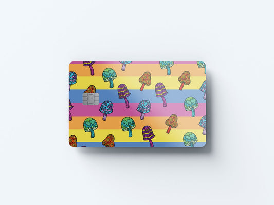 Watercolor shroomz design | credit card sticker | small chip | credit card skin for nursery and home wall decor.