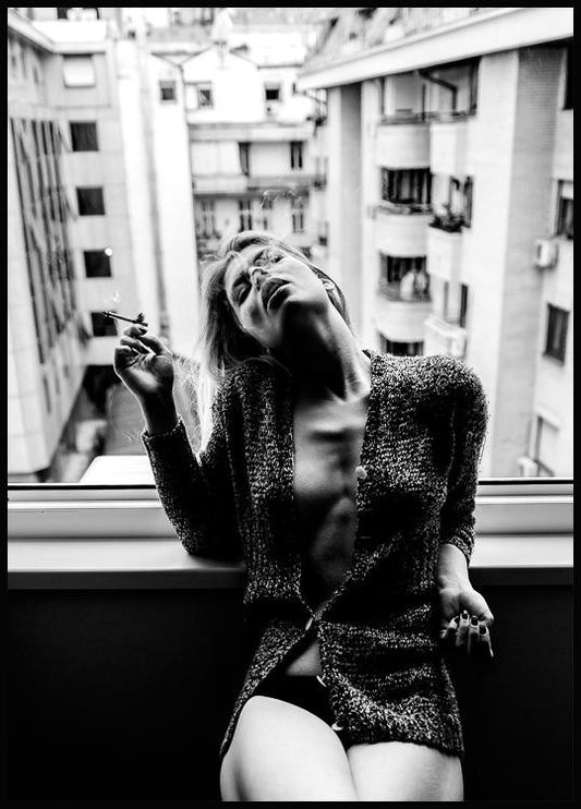 Watercolor smoking woman poster for nursery and home wall decor.
