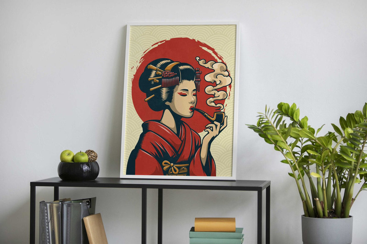 smoking geisha Asian Style Poster | Wall Art for Home & Office | High-Quality Print - High-Quality Visual Display