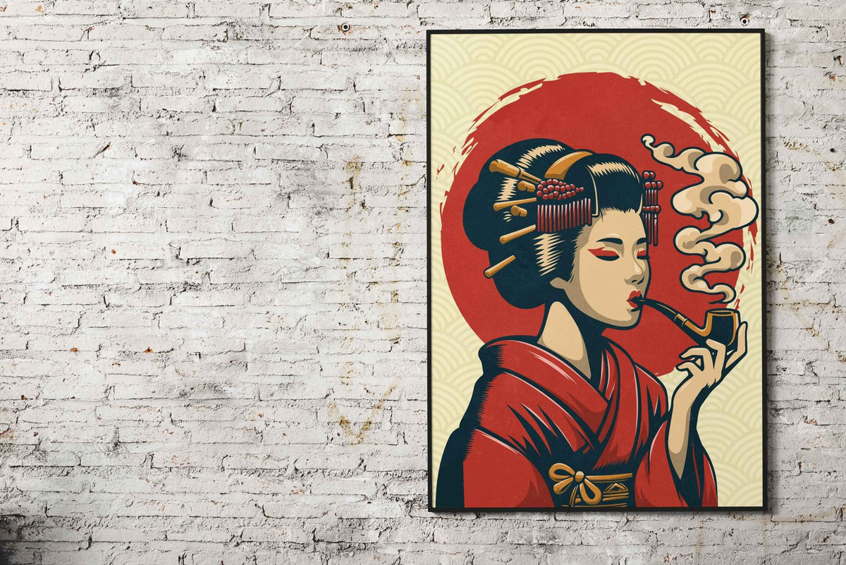 smoking geisha Asian Style Poster | Wall Art for Home & Office | High-Quality Print - High-Quality Visual Display