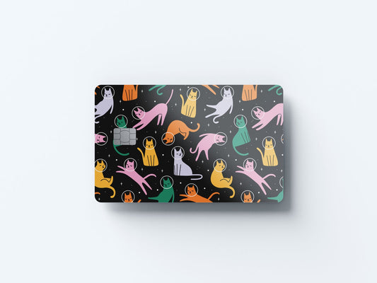 Watercolor space cats design | credit card sticker | small chip | credit card skin for nursery and home wall decor.