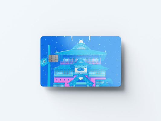Watercolor spirited bathhouse night design | credit card sticker | small chip | credit card skin for nursery and home wall decor.