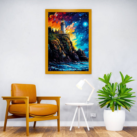 starry night lighthouse Asian Style Poster | Wall Art for Home & Office | High-Quality Print - High-Quality Visual Display