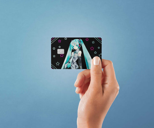 Watercolor stars and hatsune design | credit card sticker | small chip | credit card skin for nursery and home wall decor.