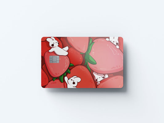 Watercolor strawberry bunnies design | credit card sticker | small chip | credit card skin for nursery and home wall decor.